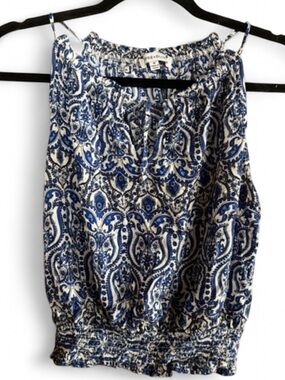 Rose + Oliv Paisley Smocked Tank Top Blue White Boho Cami Adjustable Straps M